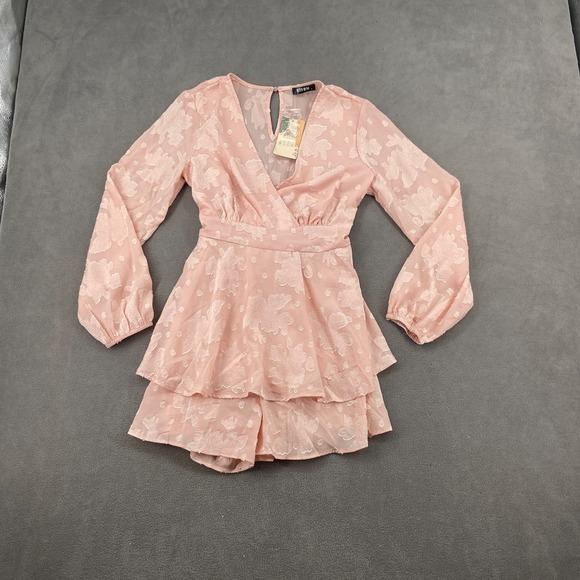 BTFBM Dresses & Skirts - BTFBM Mini Dress Womens Small Dusty Rose Floral Burnout Empire Waist Wrap V Neck